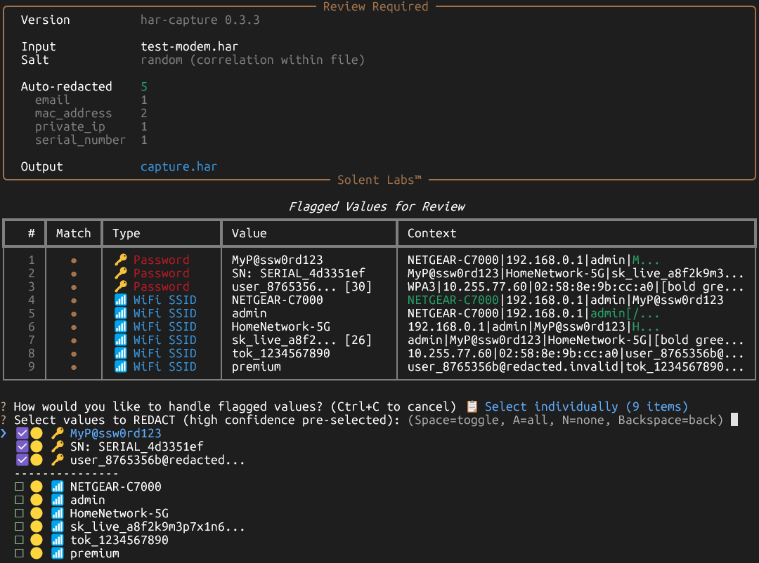 Interactive review mode showing flagged values for manual selection